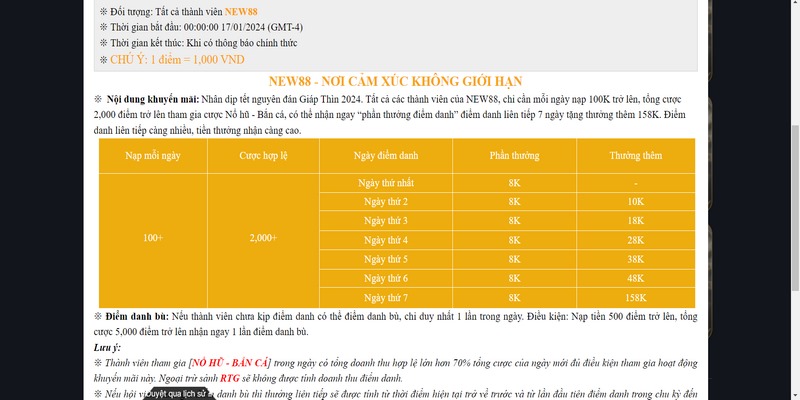 Nội dung nhận thưởng điểm danh mỗi ngày và quy định cần tuân thủ